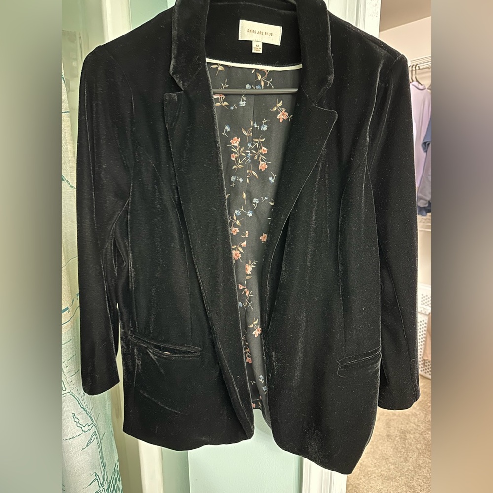 Skies Are Blue Black Velvet Blazer Jacket